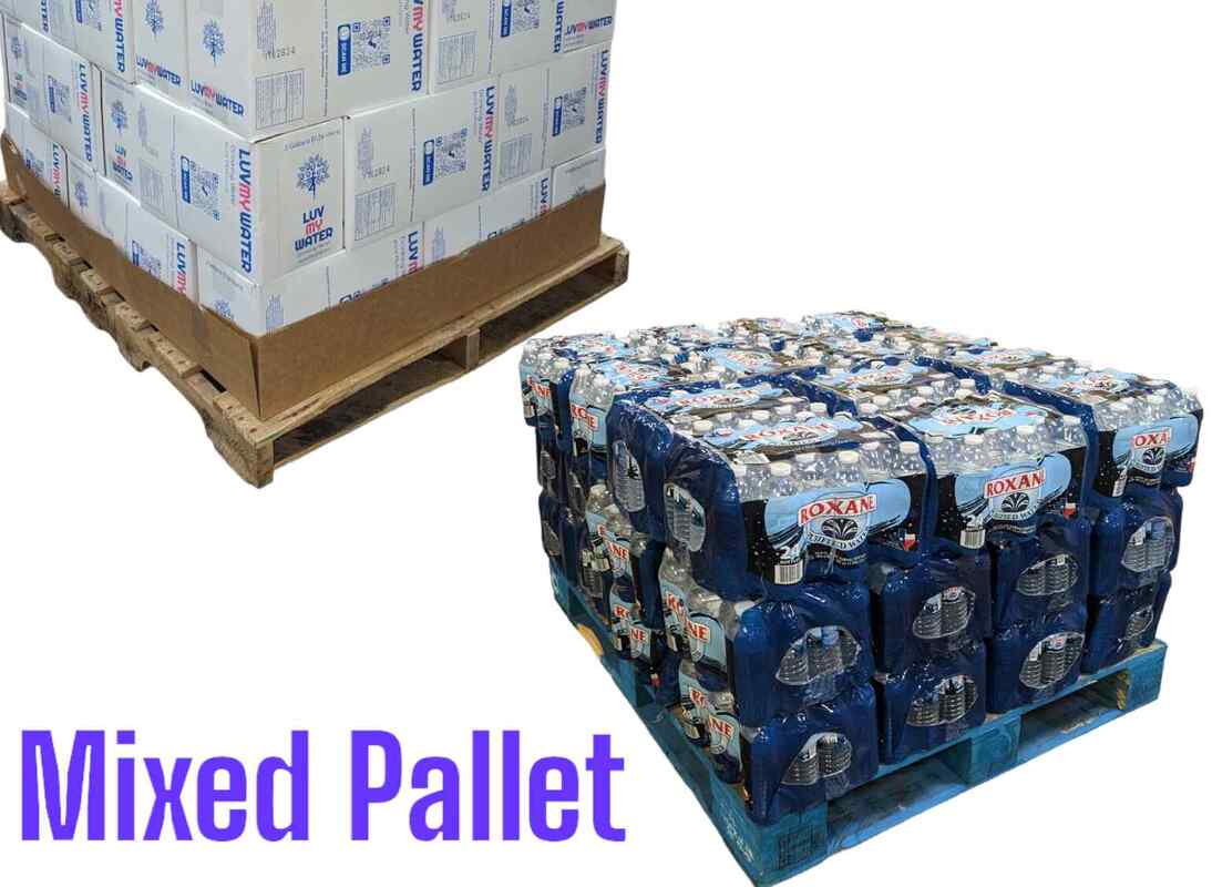 DFW water pallets of mixed 3 gallon and case water