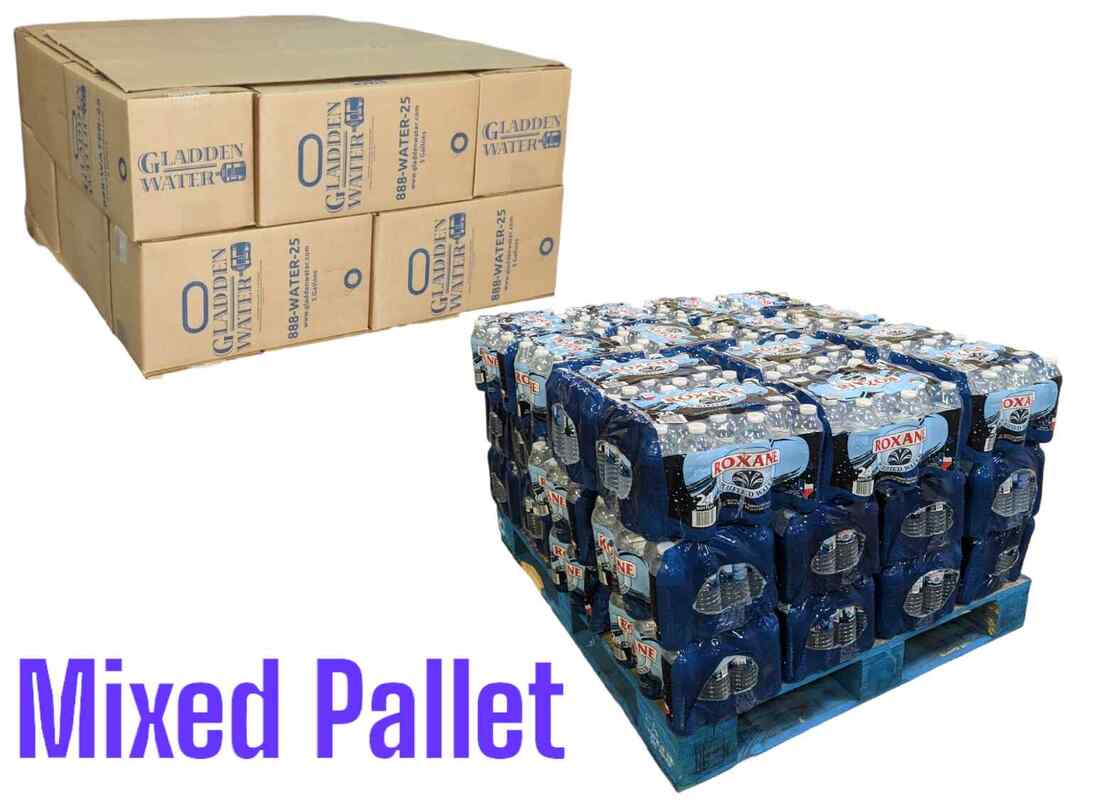 DFW water pallets of mixed type 5 gallon and case water